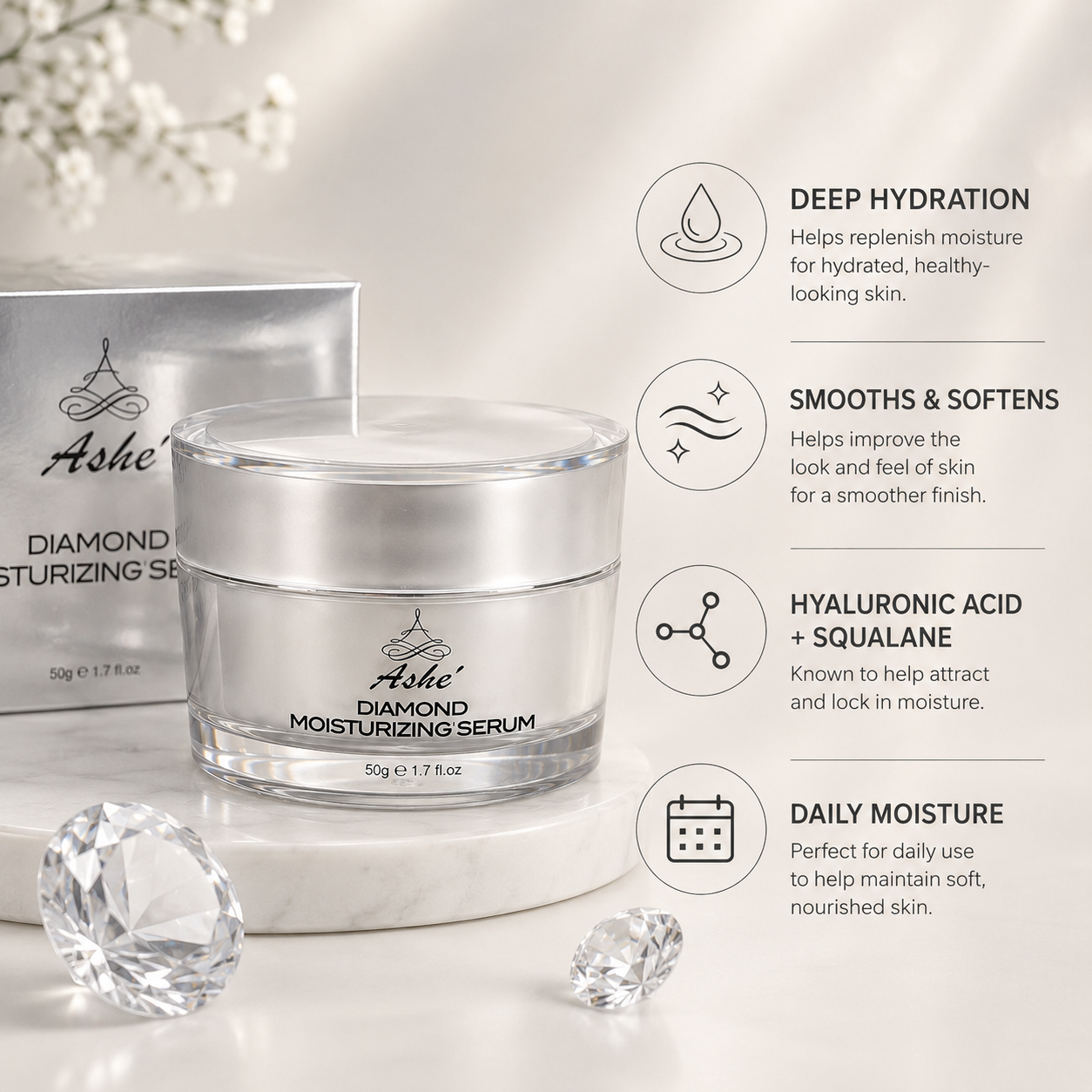 Ashé Diamond Moisturizing Serum – Hydrating Face Serum