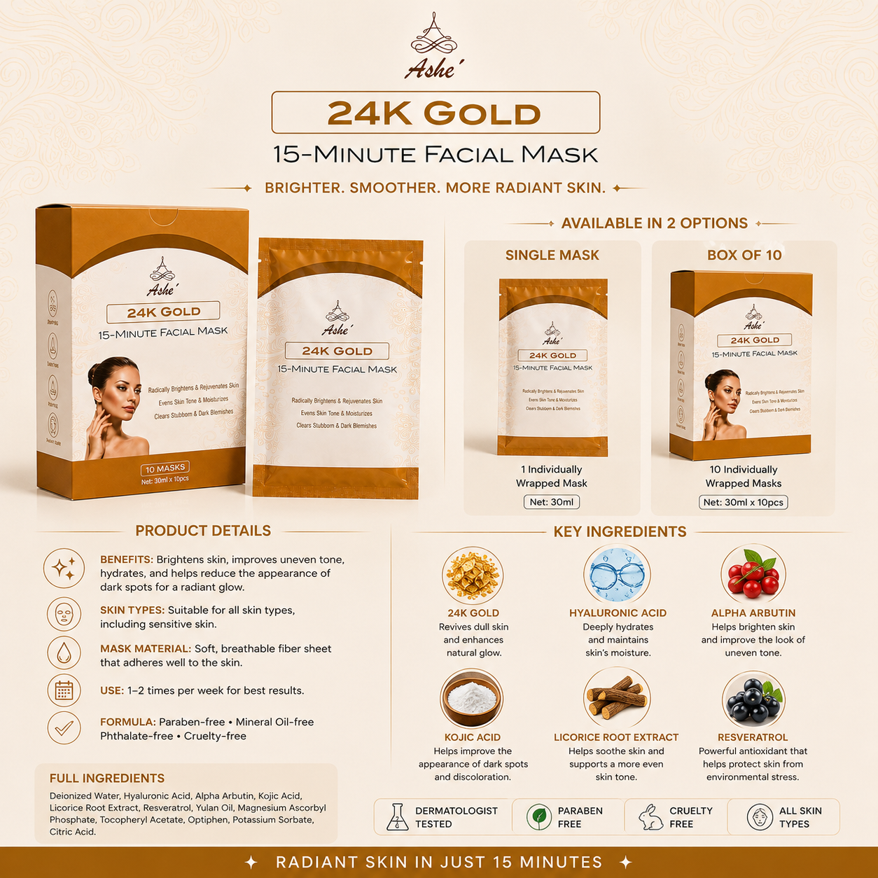 24K Gold Triple Brightening Sheet Mask