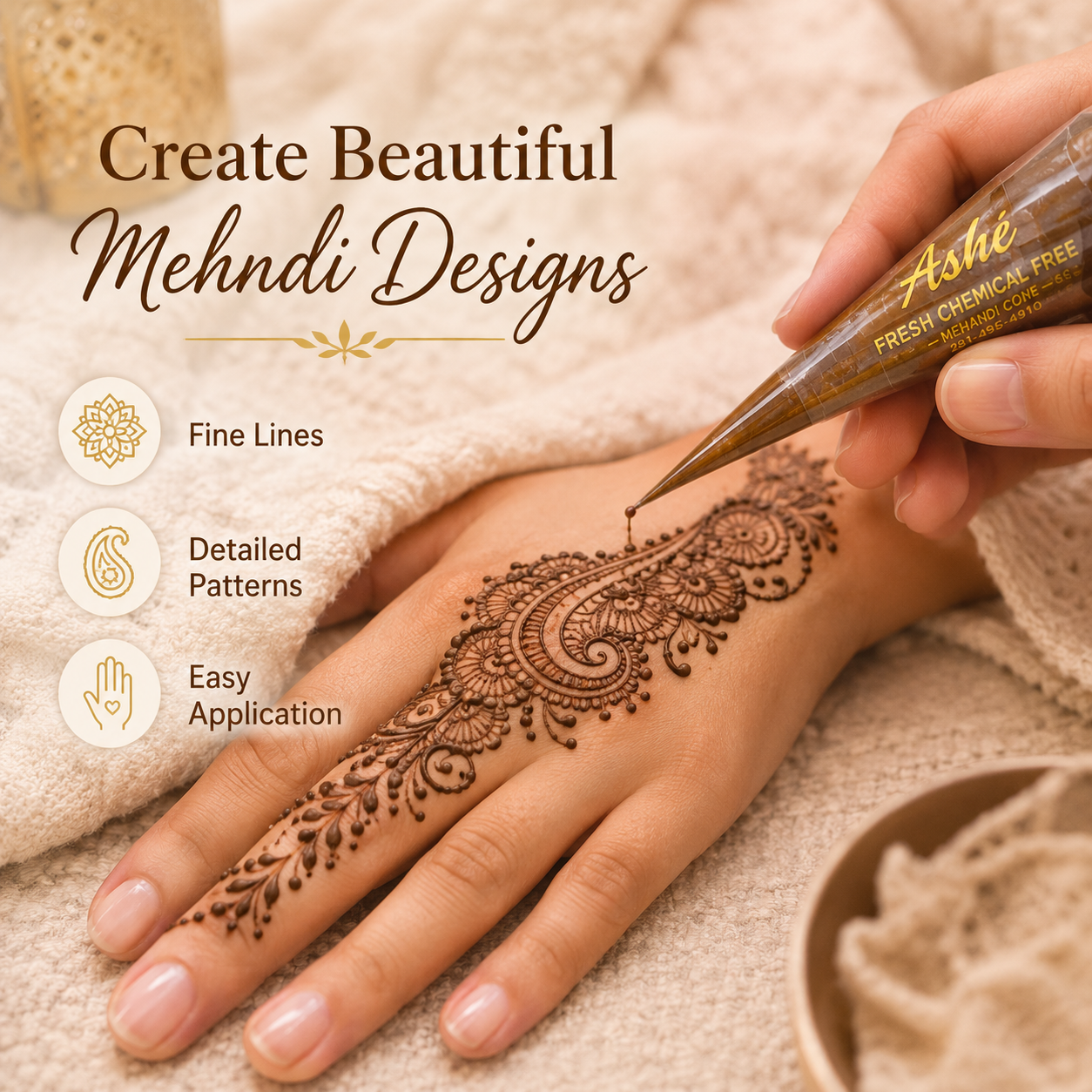 Ashé Fresh Henna Mehndi Cone – Temporary Body Art