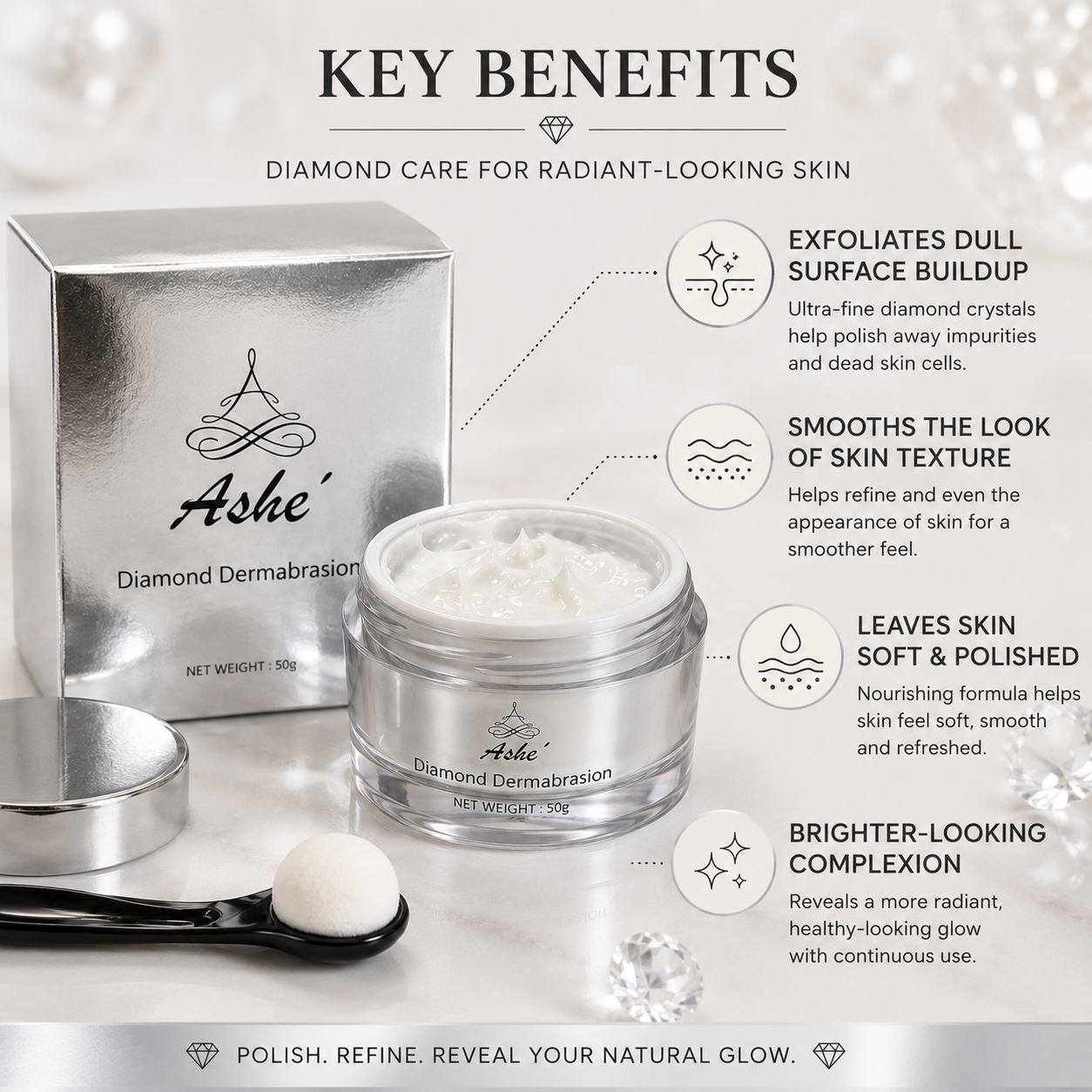 Ashé Diamond Dermabrasion – Exfoliating & Smoothing Facial Cream, 50g