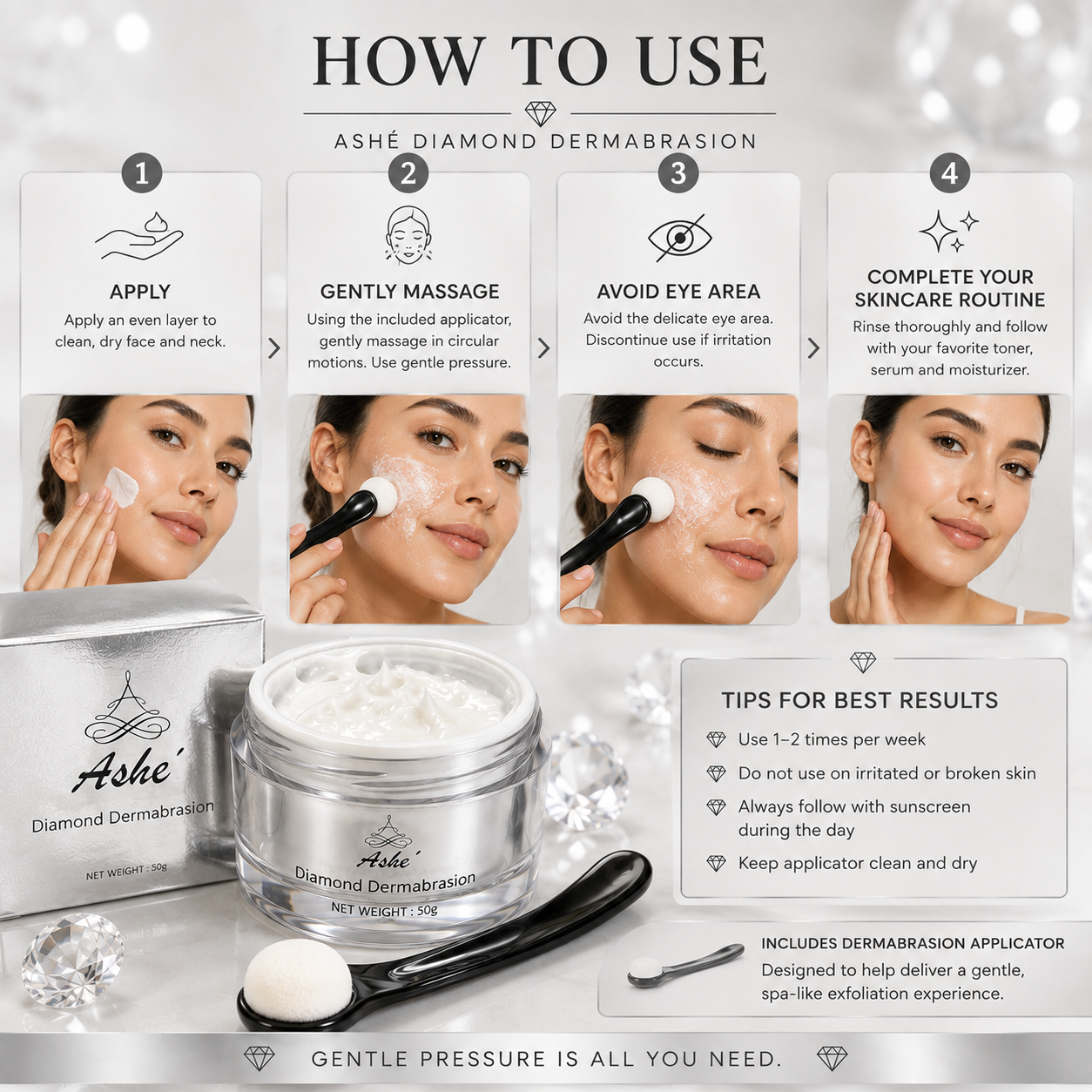 Ashé Diamond Dermabrasion – Exfoliating & Smoothing Facial Cream, 50g