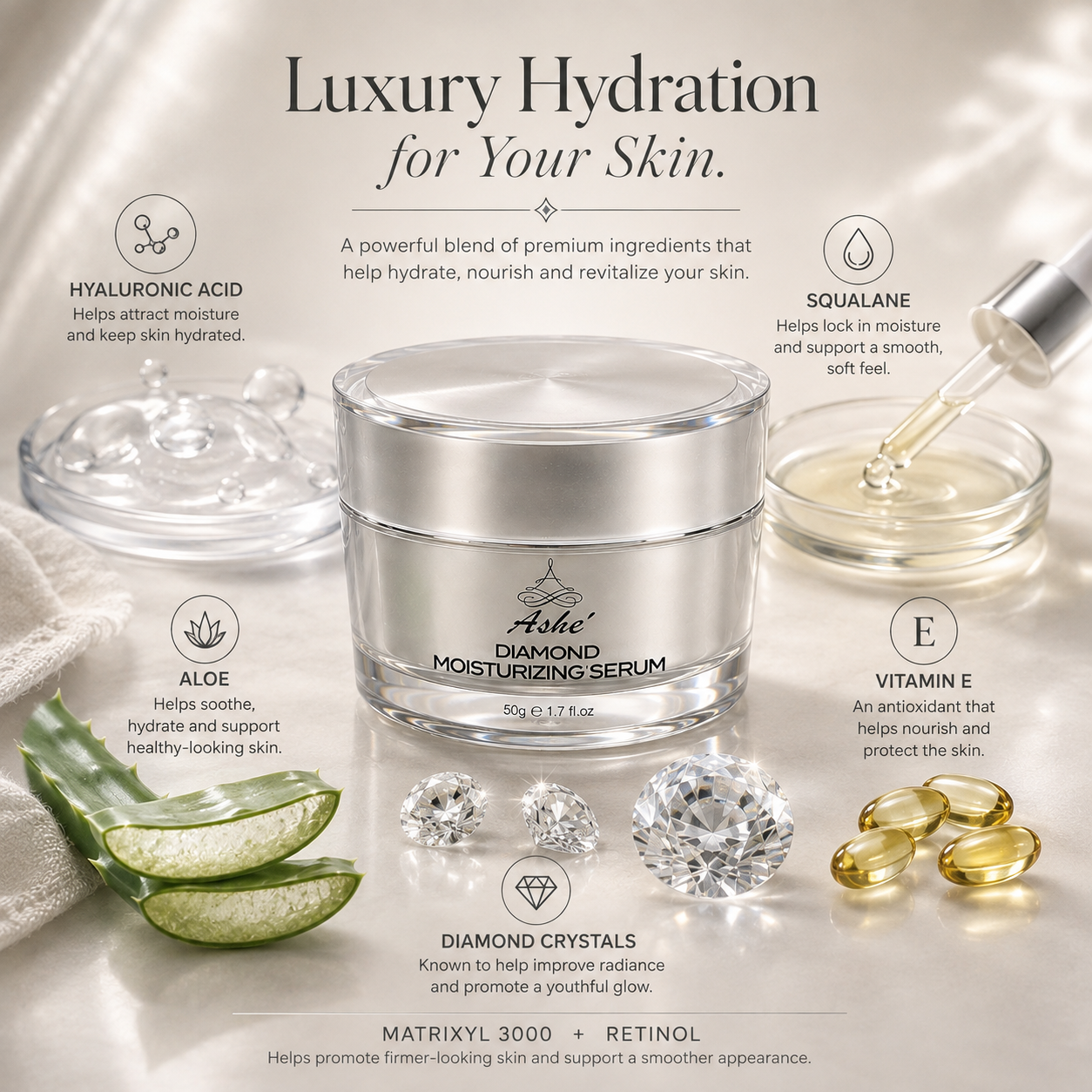 Ashé Diamond Moisturizing Serum – Hydrating Face Serum