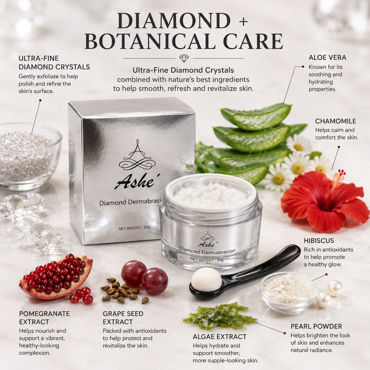 Ashé Diamond Dermabrasion – Exfoliating & Smoothing Facial Cream, 50g